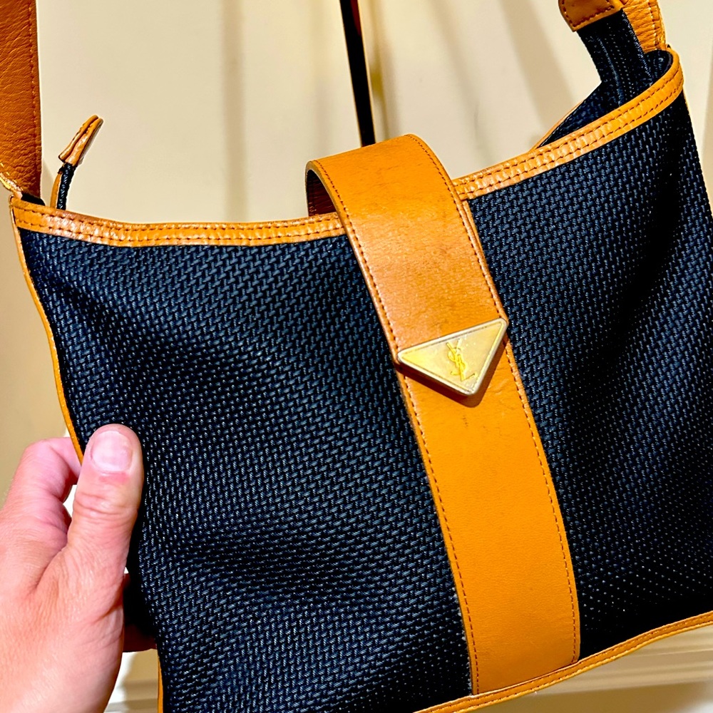 Vintage Yves Saint Laurent Black and Tan Textured Crossbody
